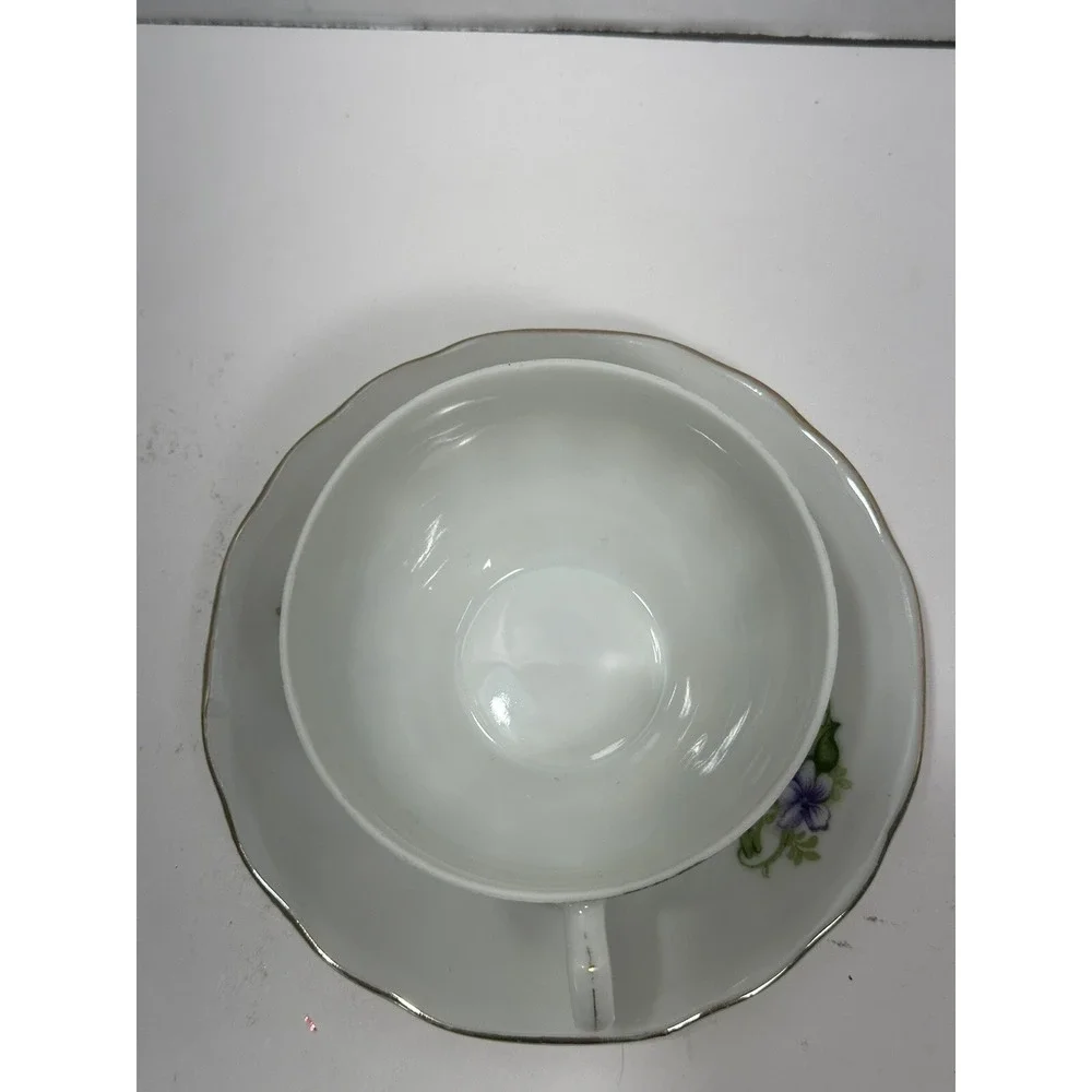NIPPON YOKO BOEKI CO VINTAGE Purple Violet PORCELAIN TEA CUP & Plate Saucer RARE